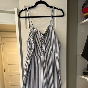 Blue and white striped jumpsuit